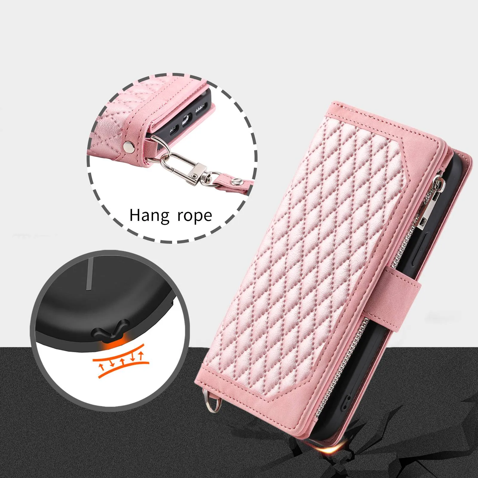 005 Style for Samsung Galaxy A72 4G / 5G Zipper Pocket Design Rhombus Texture Phone Cover PU Leather Stand Wallet Protective Case with Wrist Strap