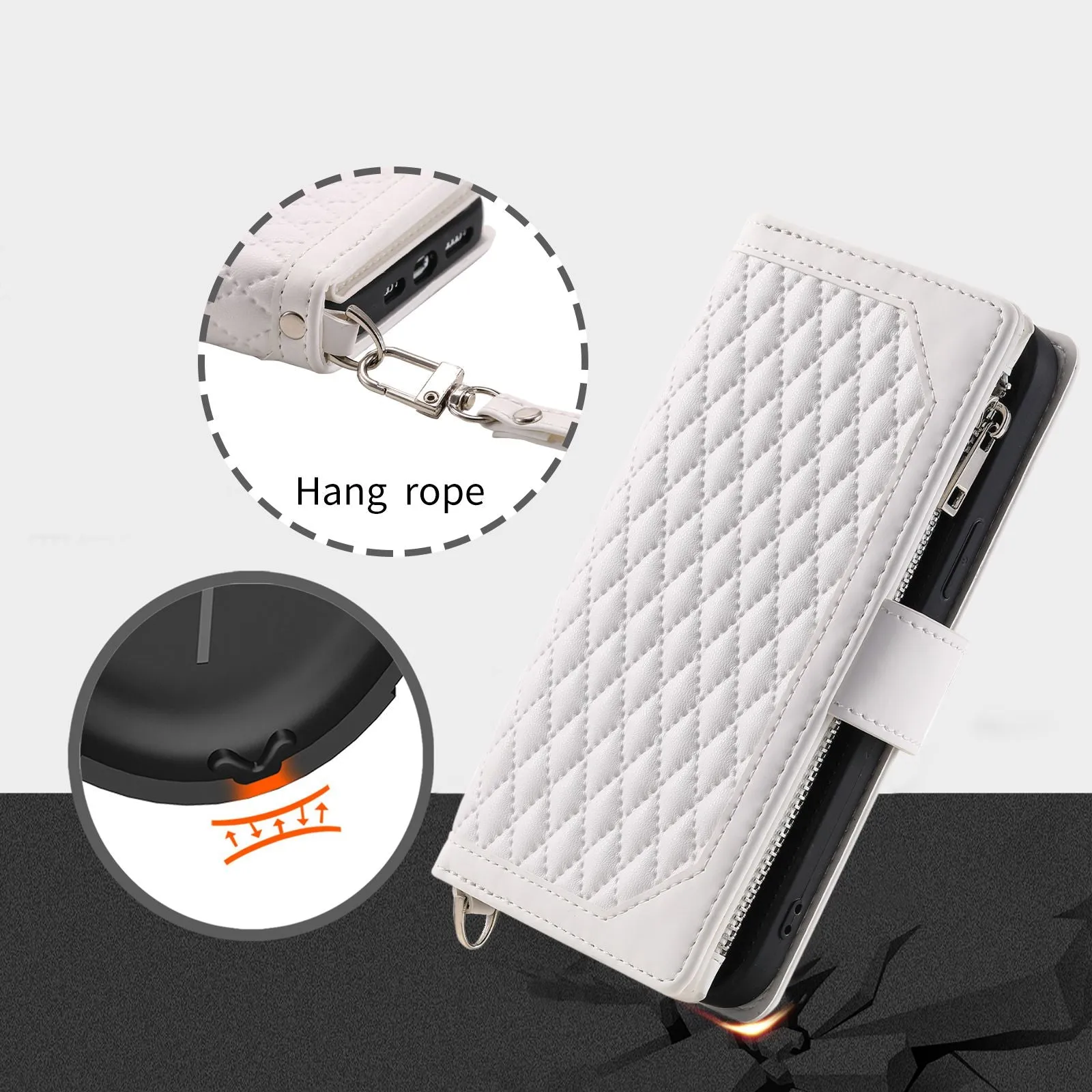 005 Style for Samsung Galaxy A72 4G / 5G Zipper Pocket Design Rhombus Texture Phone Cover PU Leather Stand Wallet Protective Case with Wrist Strap