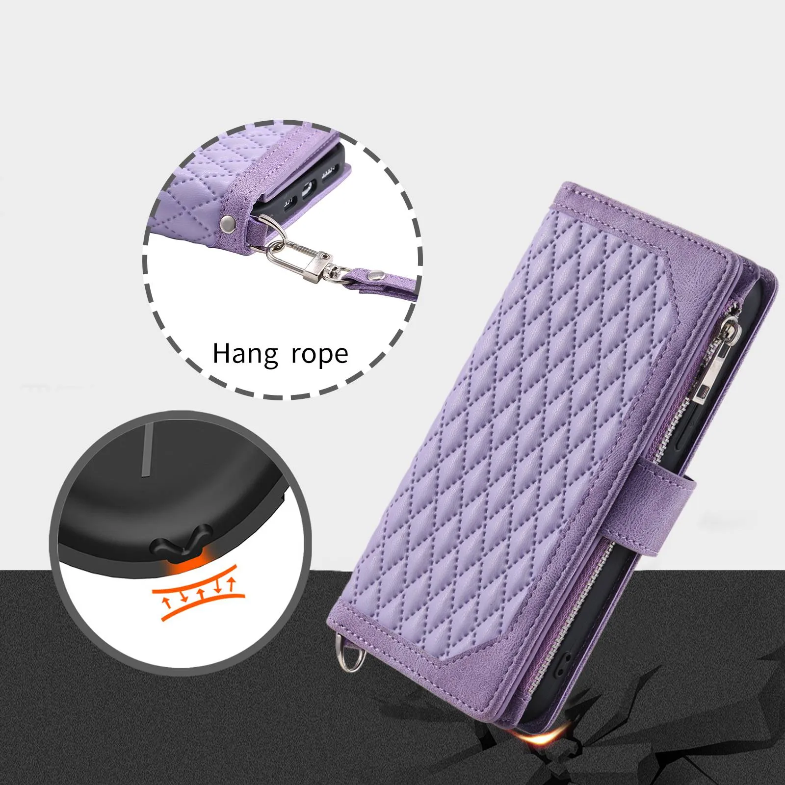 005 Style for Samsung Galaxy S22 Ultra 5G Rhombus Texture PU Leather Phone Wallet Stand Cover Zipper Pocket Design Anti-drop Case with Wrist Strap