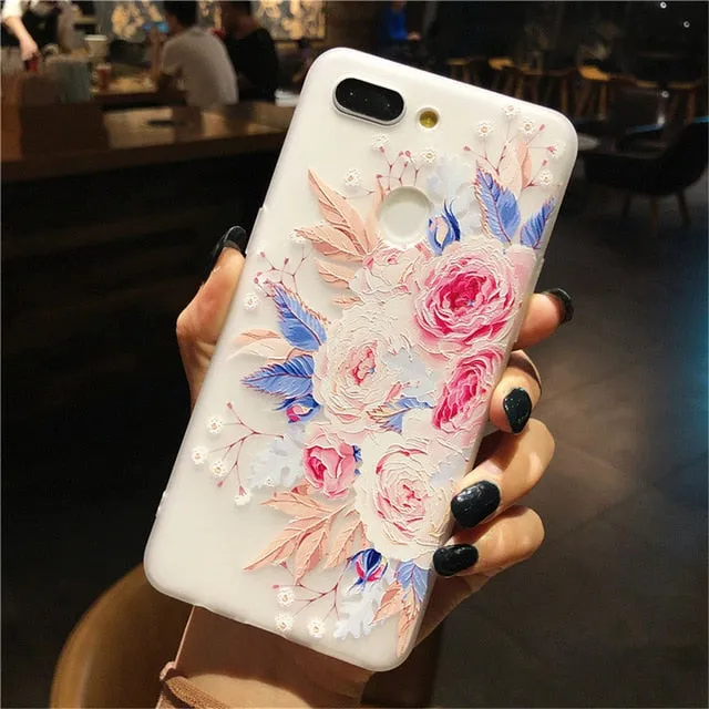 3D Relief Floral Phone Case For OPPO A59 A37 A57 A83 A73 A75 F5 F7 F9 A5 A3S A37 A77 A3 R17 A7X K1 R15 Case Girly Silicon Cover