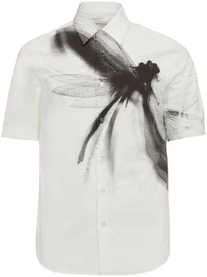 ALEXANDER MCQUEEN Dragonfly Cotton Shirt for Men - White and Black Print