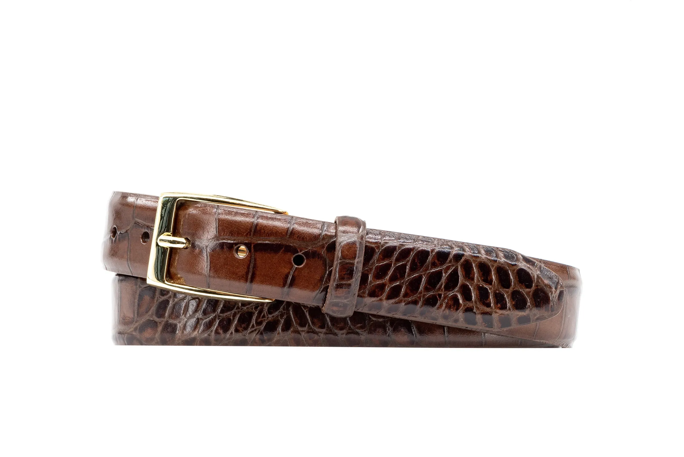 Anthony 2 Buckle Alligator Grain Italian Calf Leather Belt - Brown