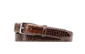 Anthony 2 Buckle Alligator Grain Italian Calf Leather Belt - Brown