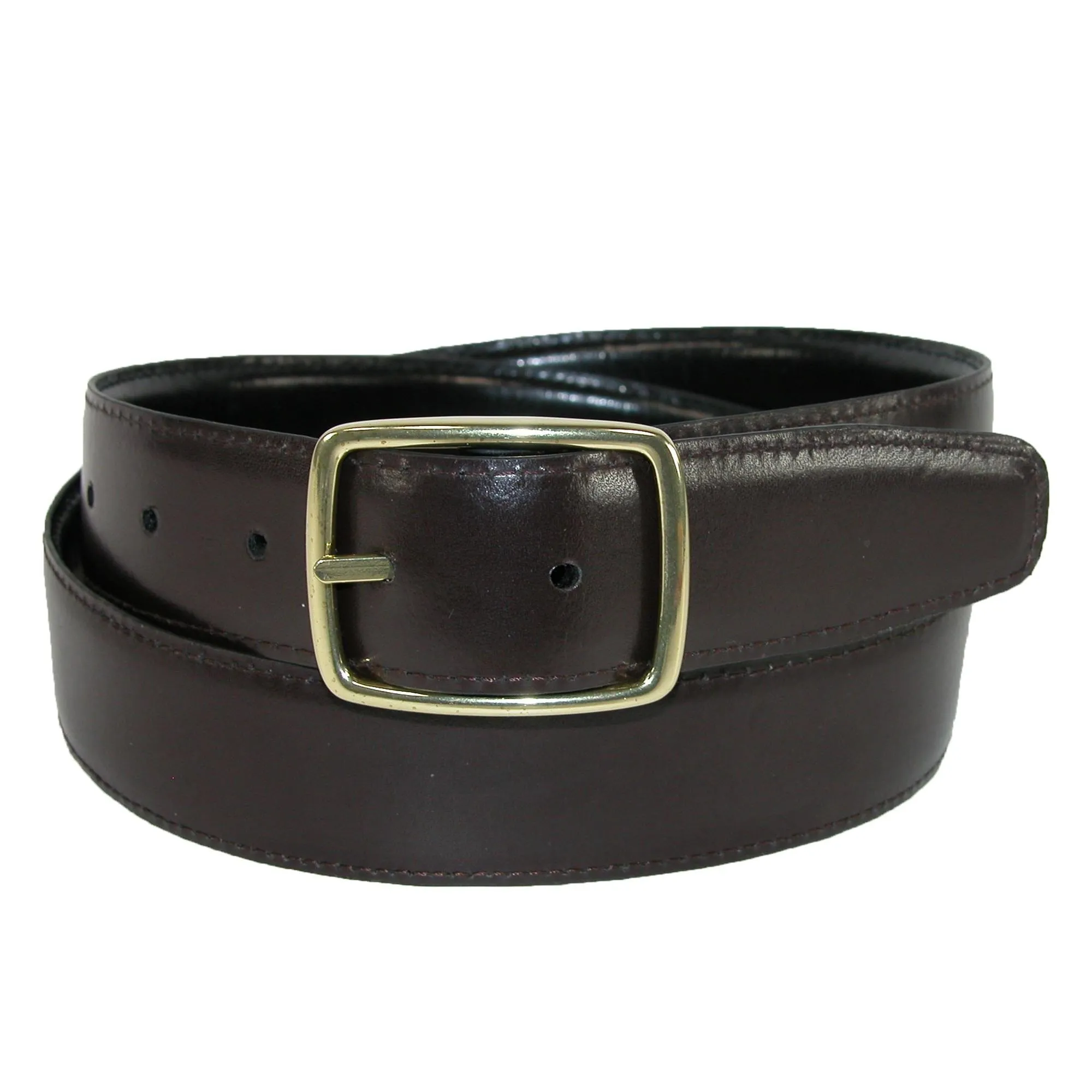 Aquarius Men's Reversible Leather Belt with Gold Center Bar Buckle