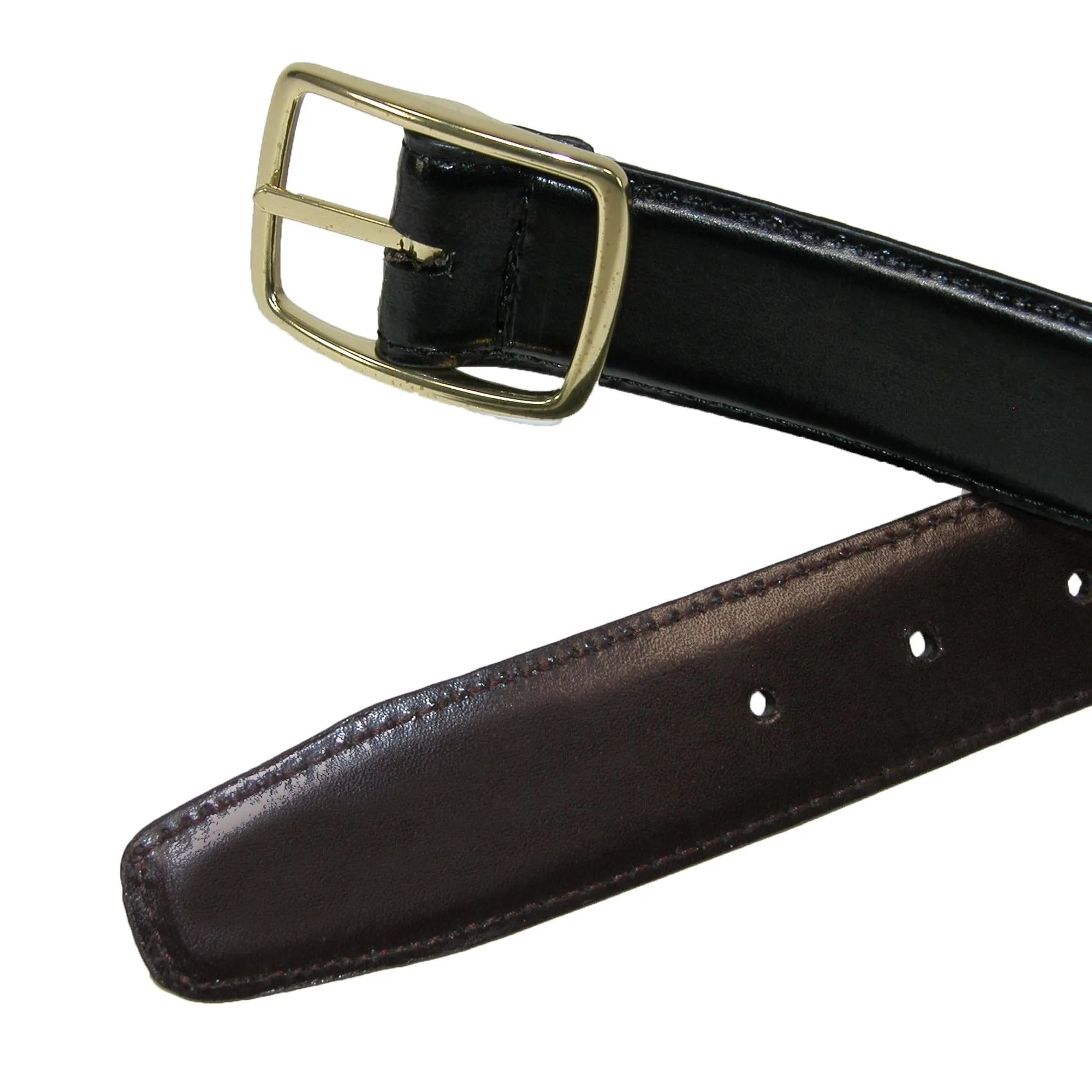 Aquarius Men's Reversible Leather Belt with Gold Center Bar Buckle