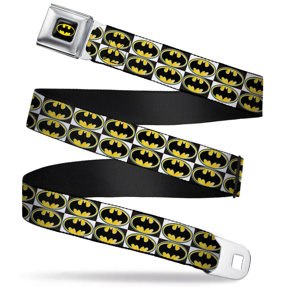 Batman Full Color Black Yellow Seatbelt Belt - Batman Shield Checkers Webbing