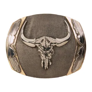 “Big Horn” Longhorn Skull with Feathers Buckle