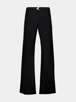 Black Straight-Fit Trousers with Belt