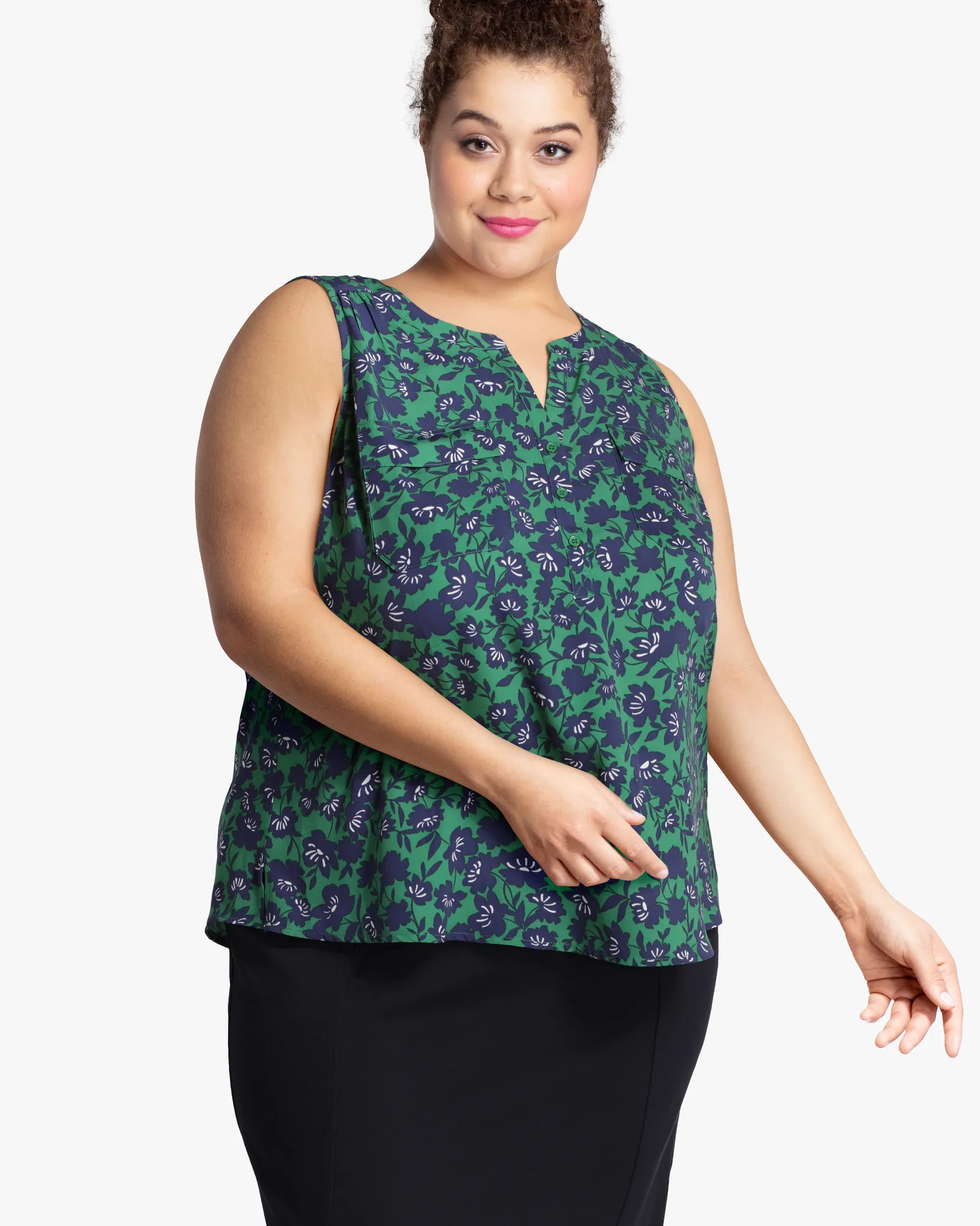 Blair Sleeveless Printed Shirt | Kelly Green / Navy