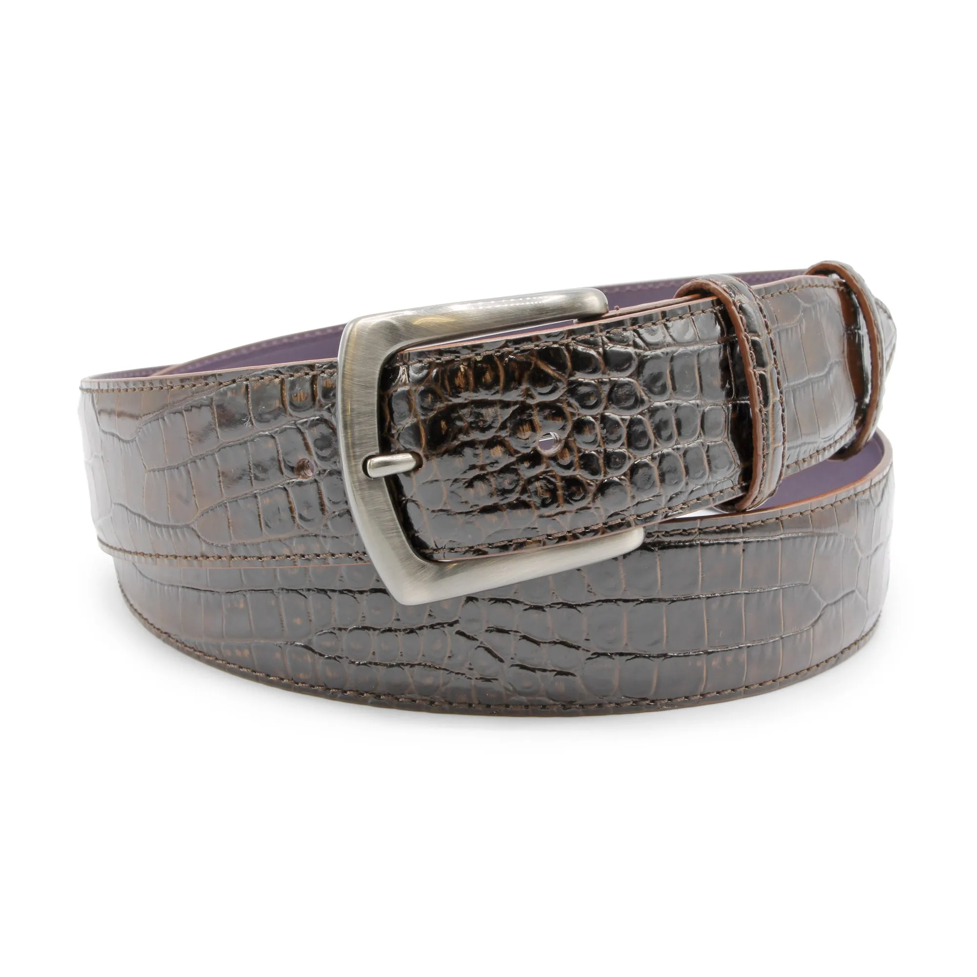 Café Brush Off Effect Mock Croc Satin Gunmetal Belt