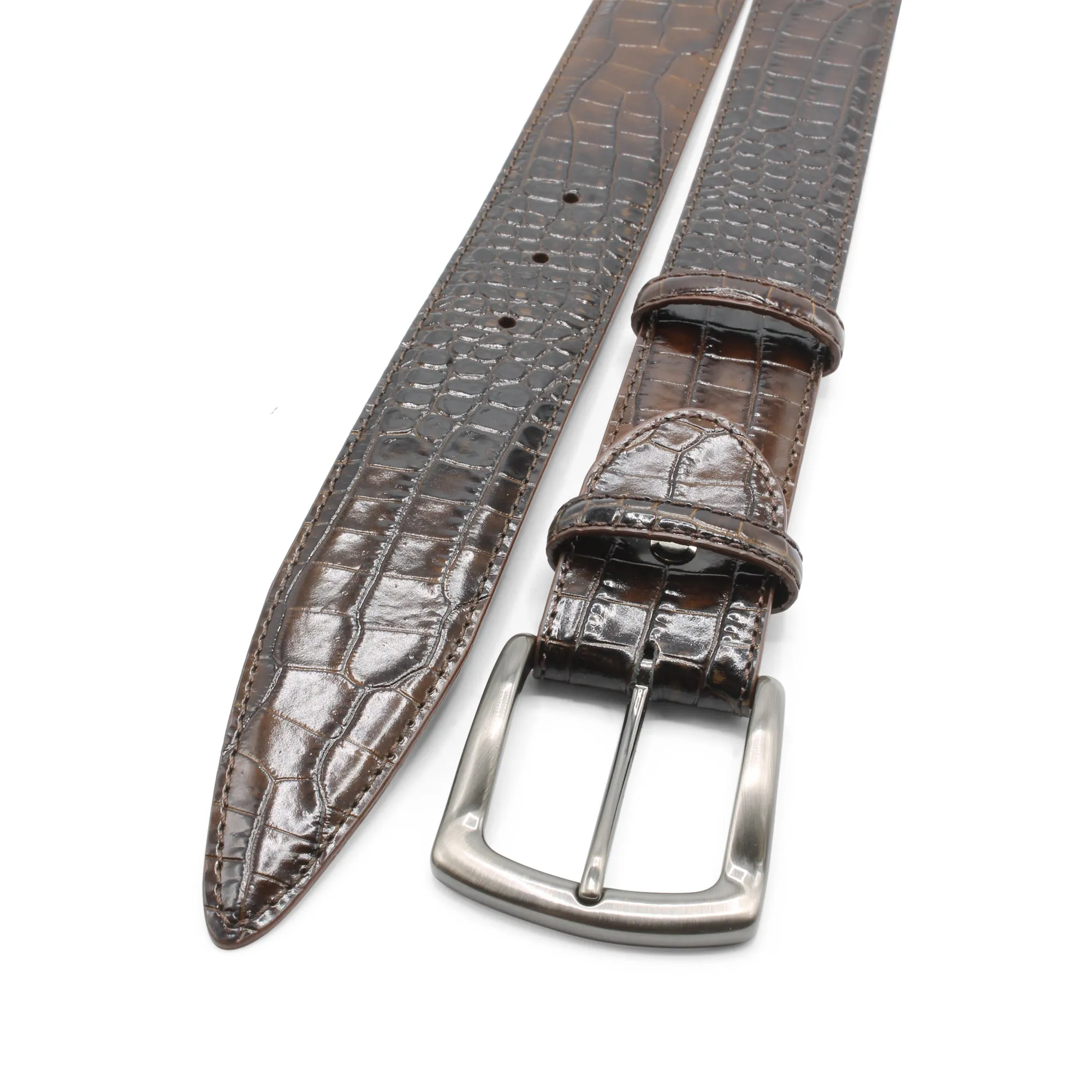 Café Brush Off Effect Mock Croc Satin Gunmetal Belt