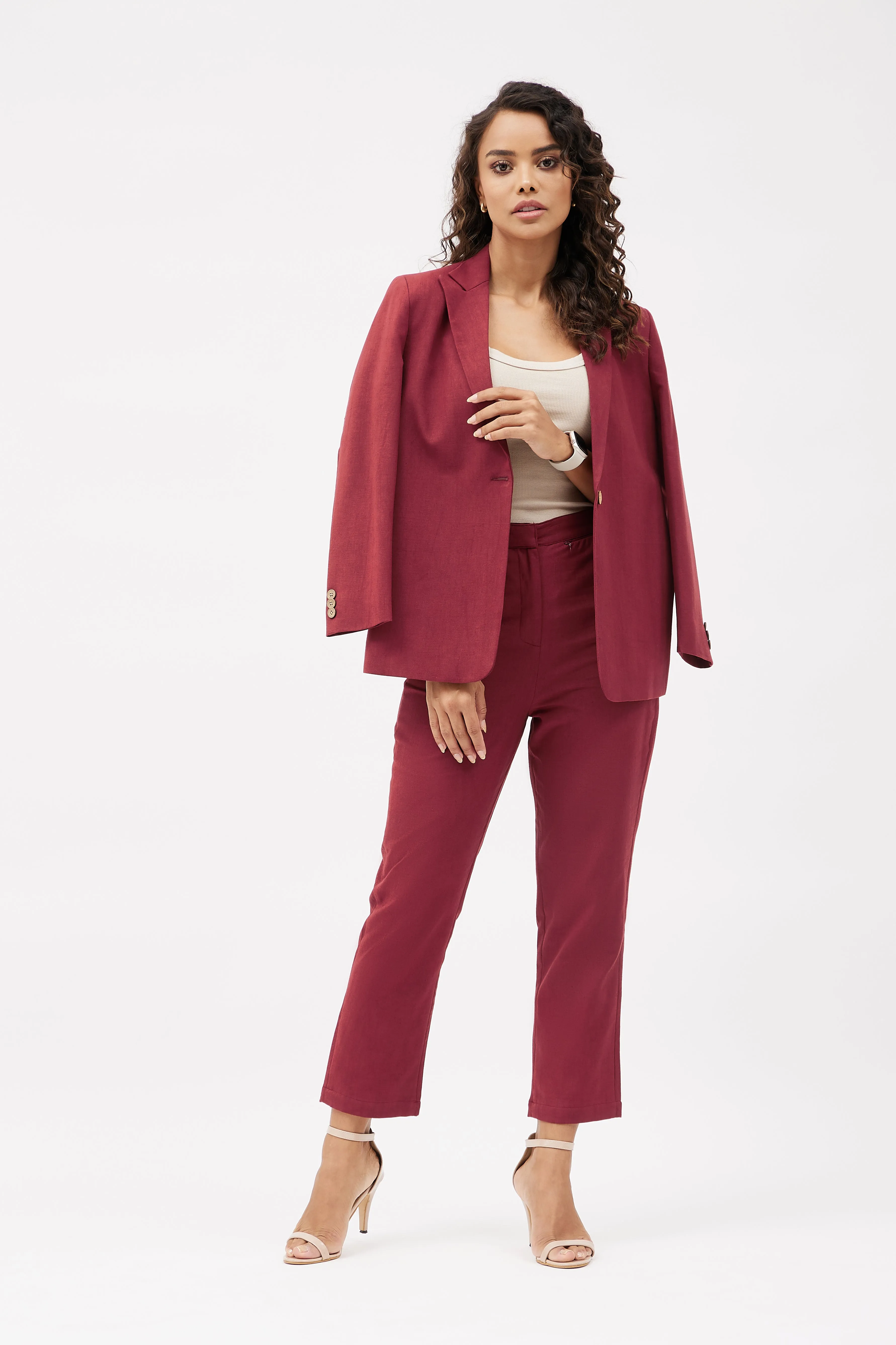 Classic Work Blazer & Trouser Set - Maroon