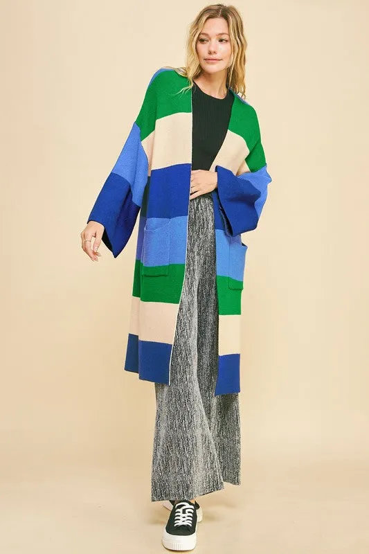 Color Block Kimono Sleeve Open Front Cardigan