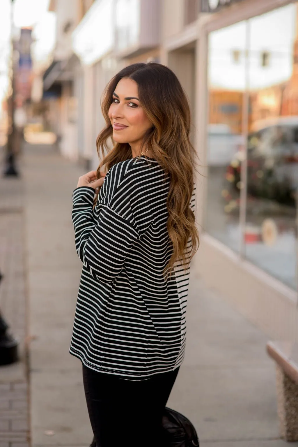 Contrasting Stripes V-Neck Tee