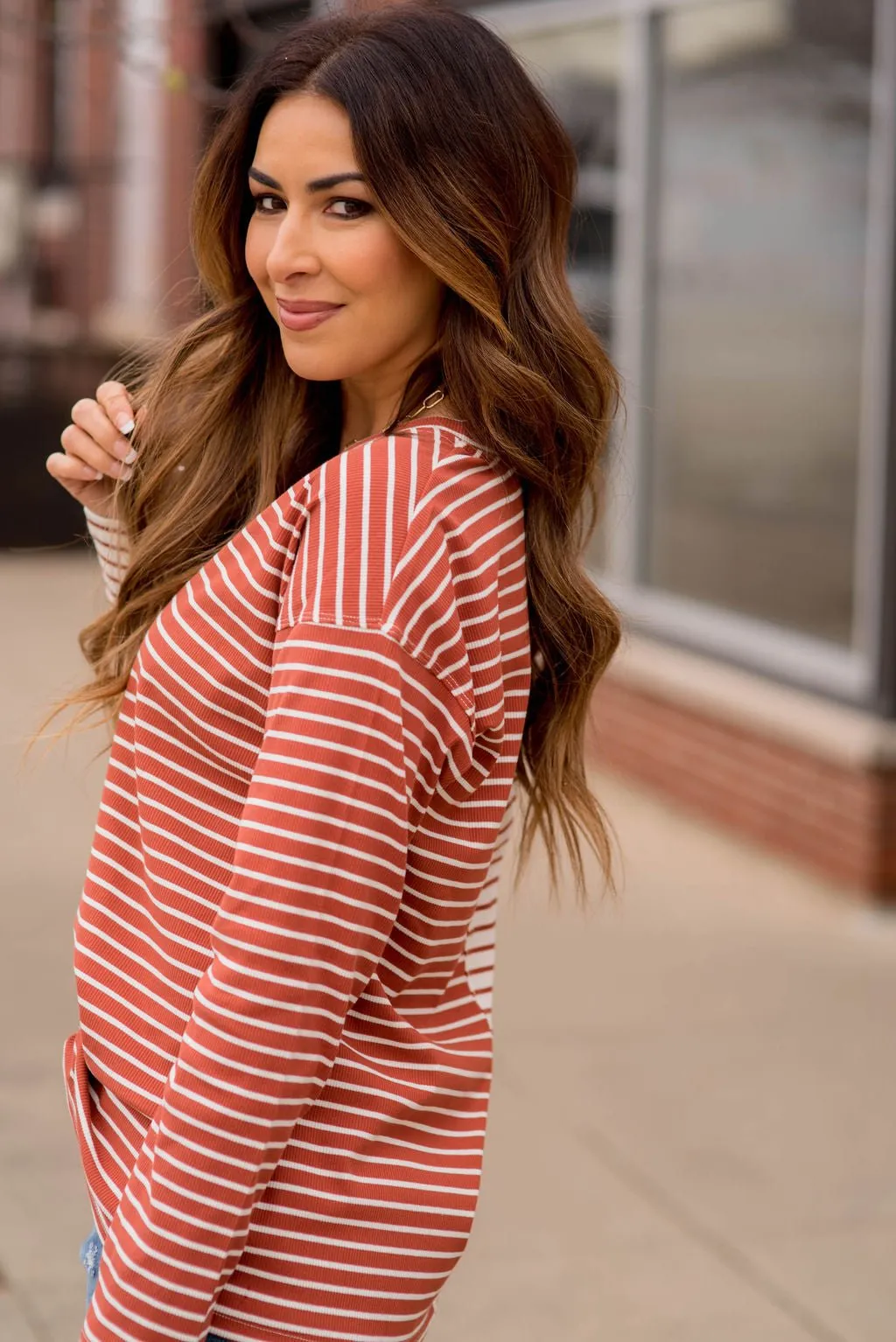 Contrasting Stripes V-Neck Tee