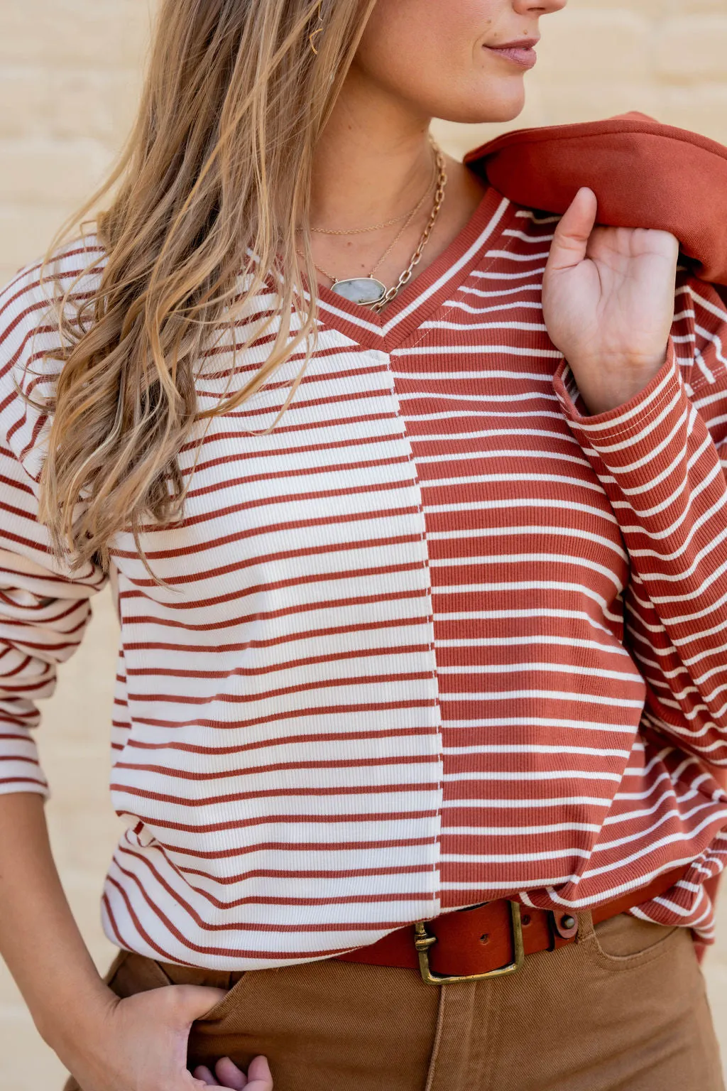 Contrasting Stripes V-Neck Tee