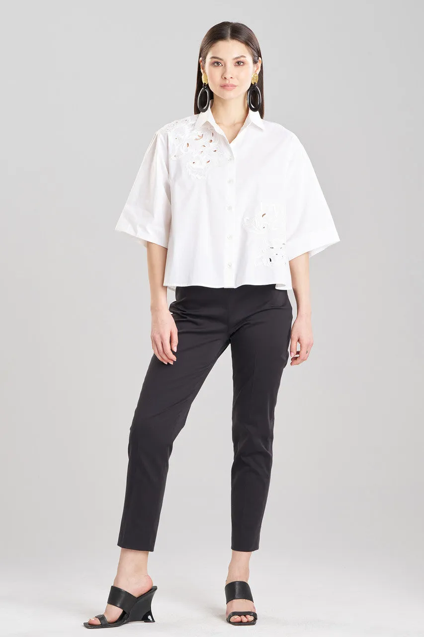 Cotton Poplin Embroidered Cutout Trapeze Shirt