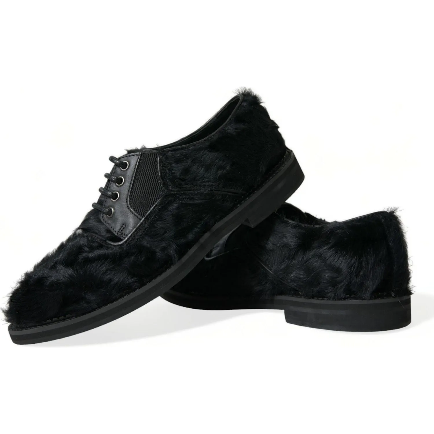 Dolce & Gabbana Elegant Black Fur Derby Dress Shoes for Men