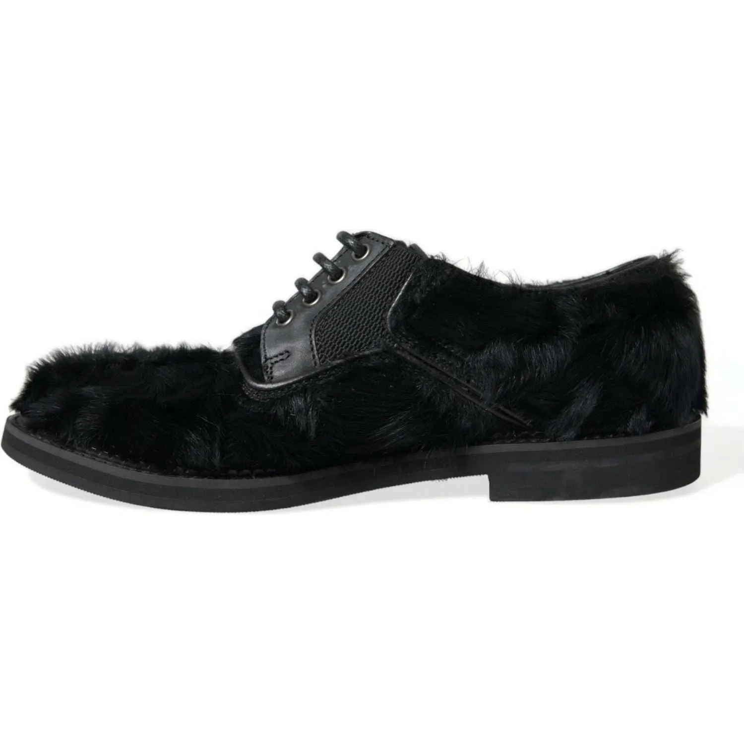 Dolce & Gabbana Elegant Black Fur Derby Dress Shoes for Men