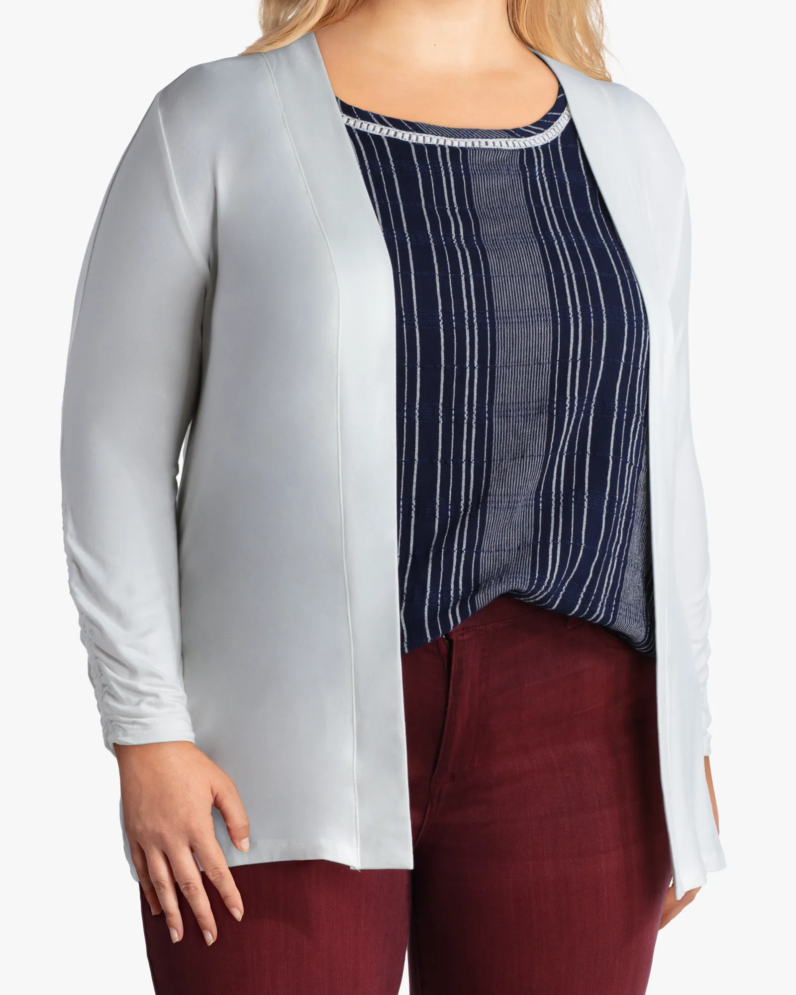 Donna Ruched Sleeve Cardigan | White