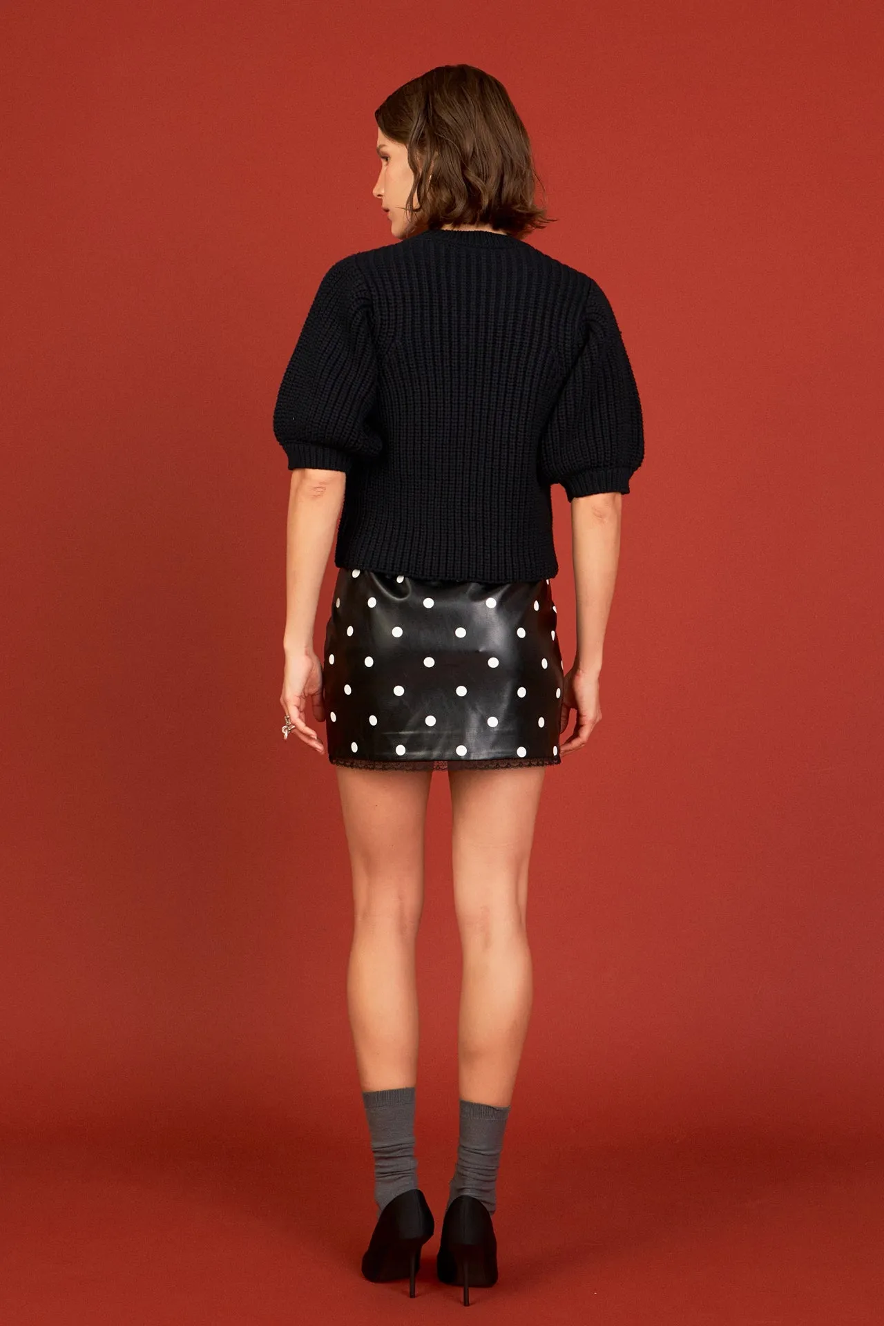 English Factory - Polka Dot Pu Mini Skirt