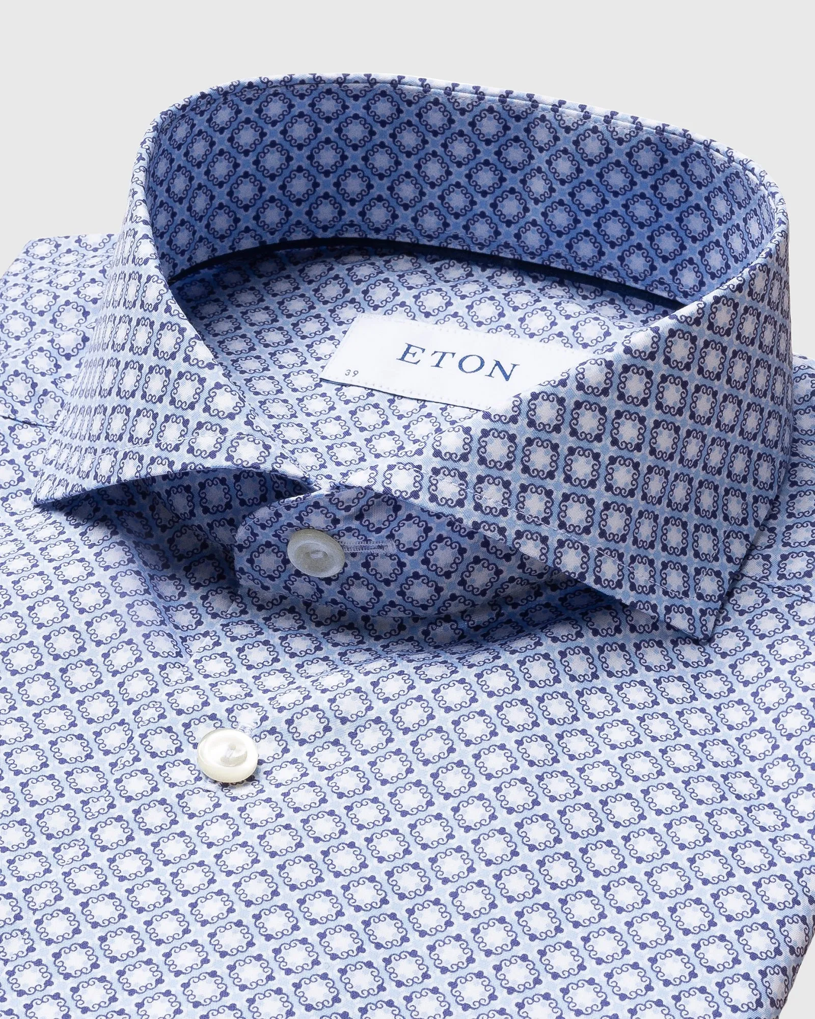 ETON 10000096423 GEO-PRINT BLUE SLIM SC SHIRT