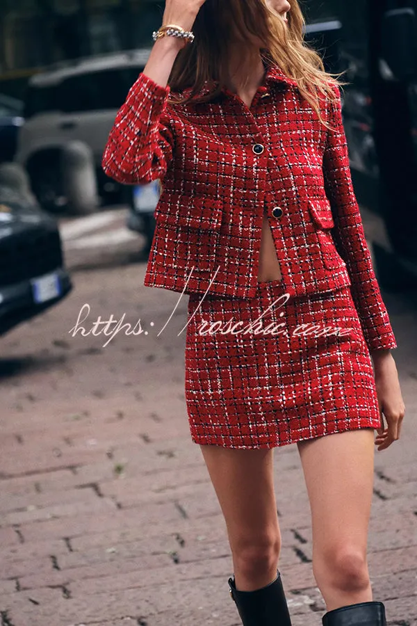 Fashionable Tweed Plaid Texture Casual Mini Skirt