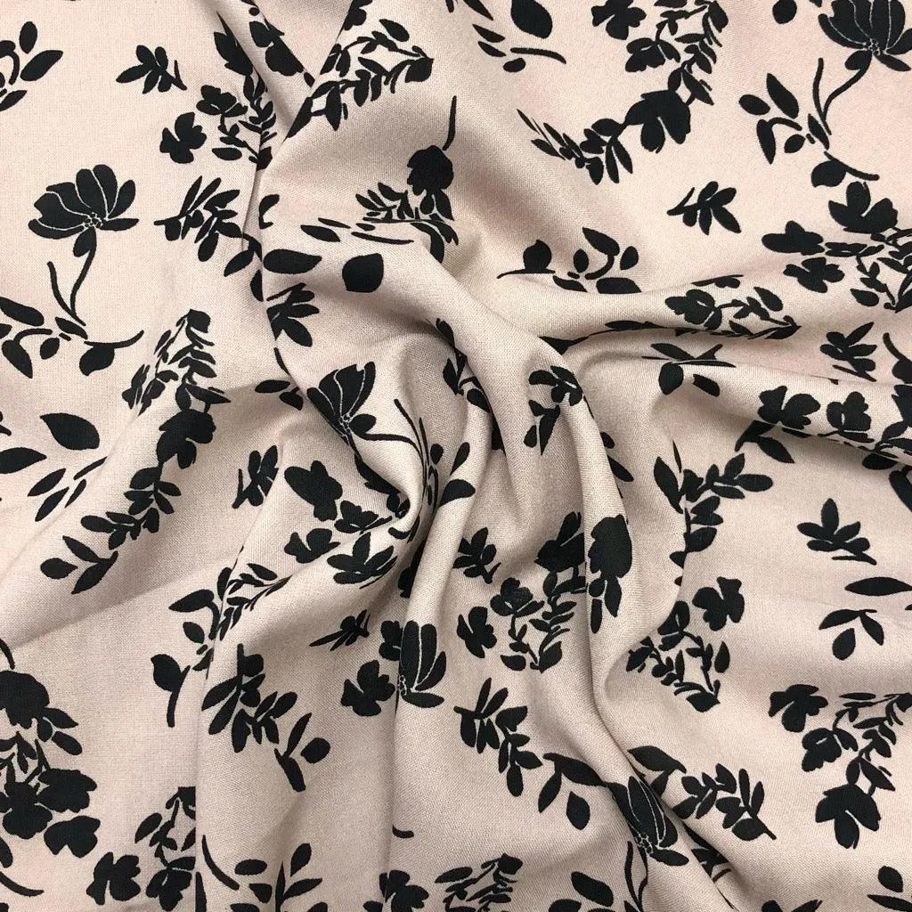 Flower Silhouette Viscose Challis Fabric