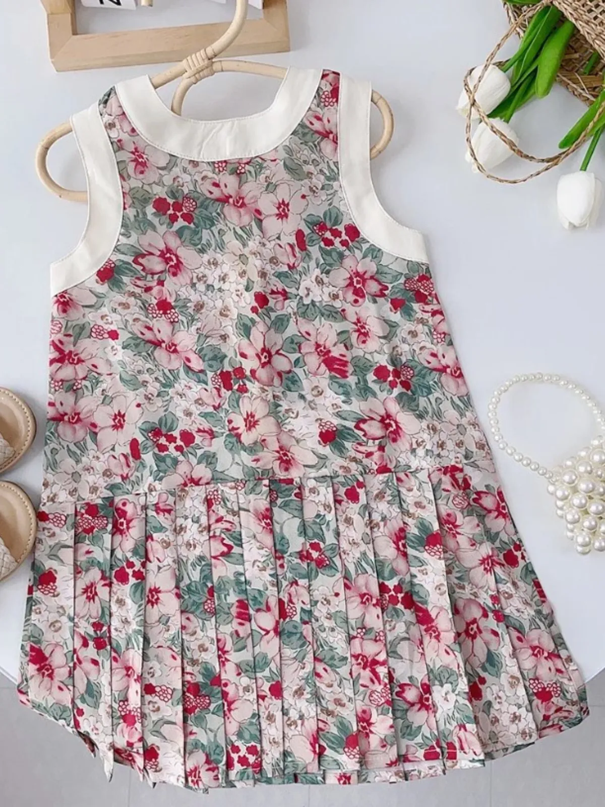 Girls Garden Party Floral Dress with Elegant Bow Tie