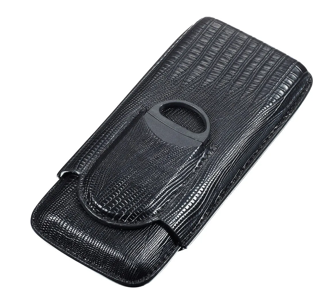 Granada Black Leather 3 Finger Case with Cigar Cutter