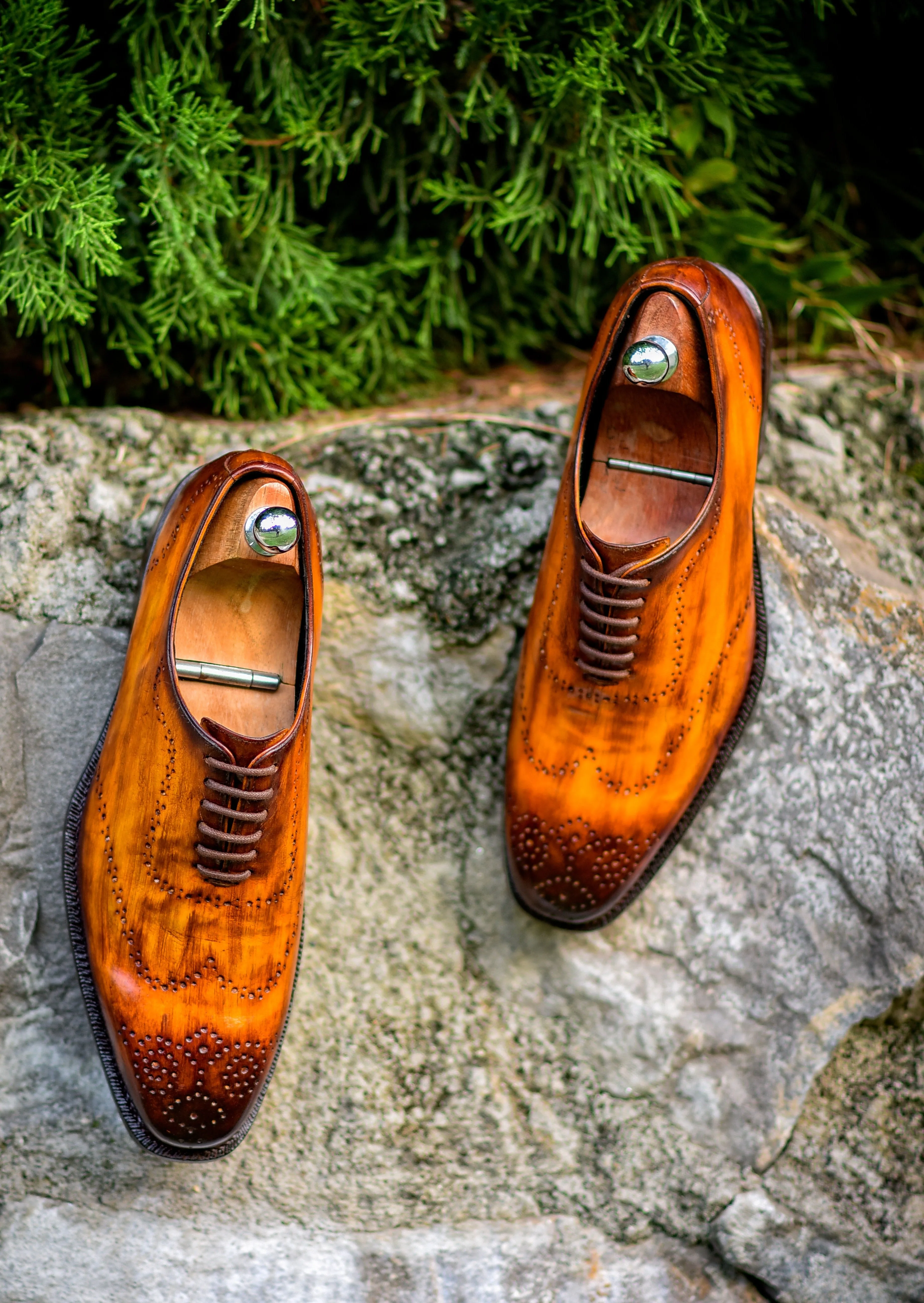 Hoskin - Caramel Wingtip Patina Shoes