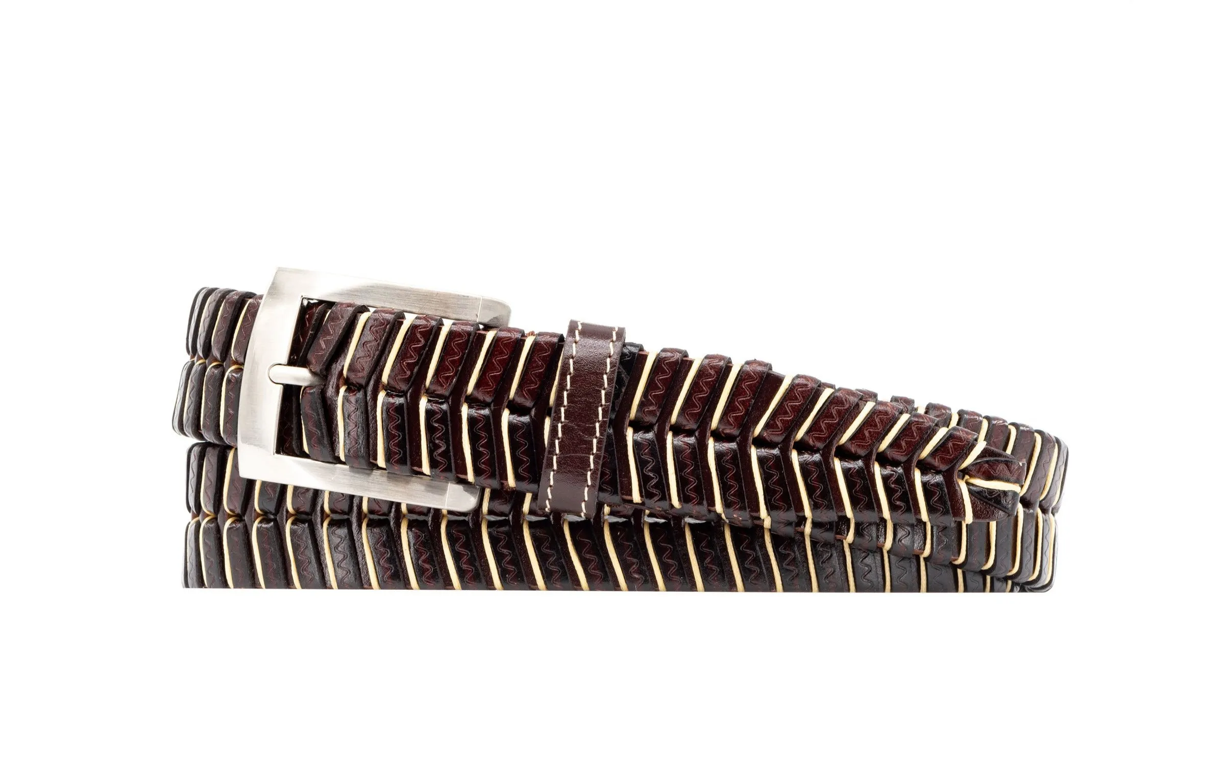 Landon Hand Laced Saddle Leather Belt - Brown/Khaki