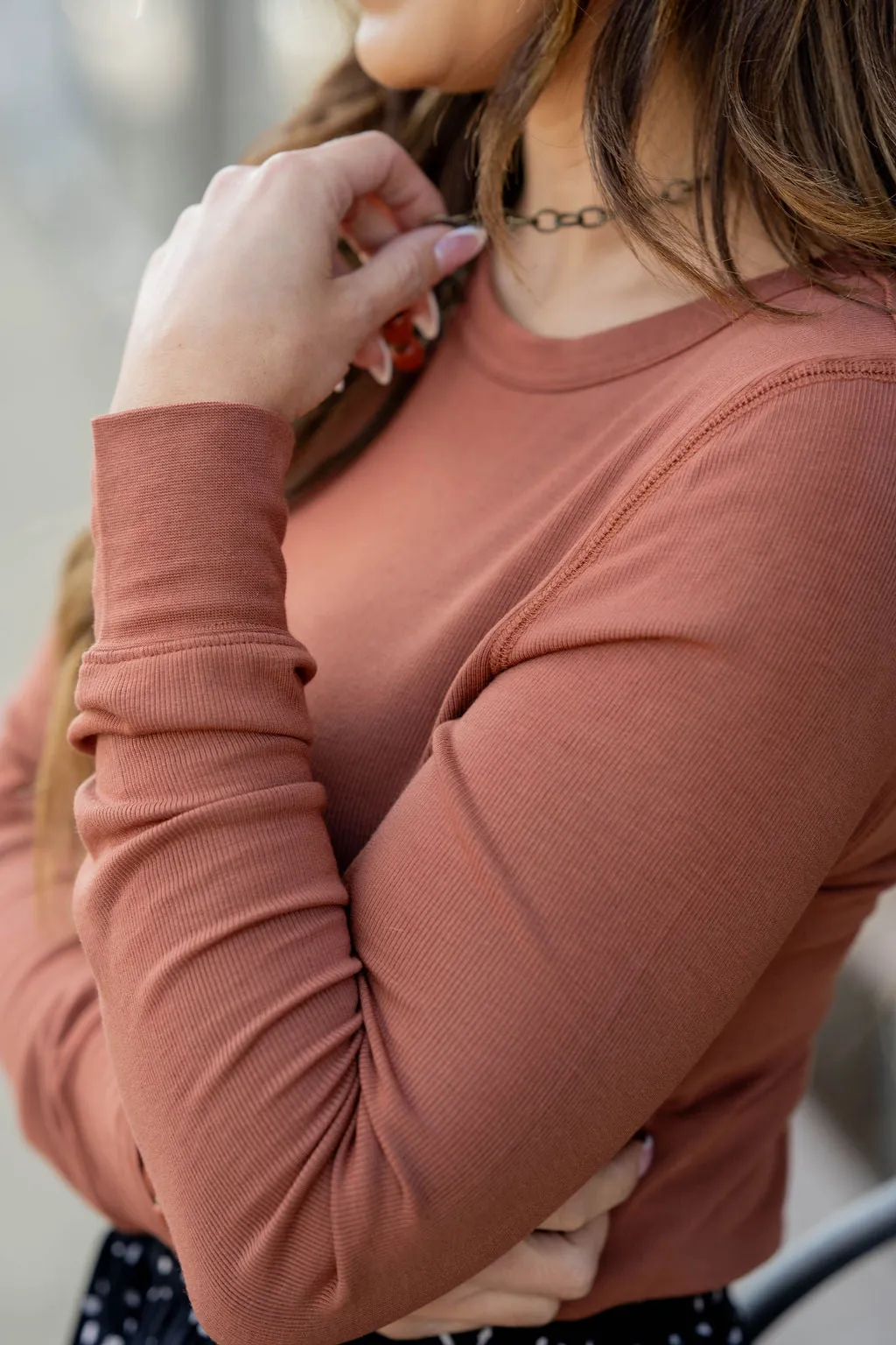 Lightly Ribbed Simple Long Sleeve Tee