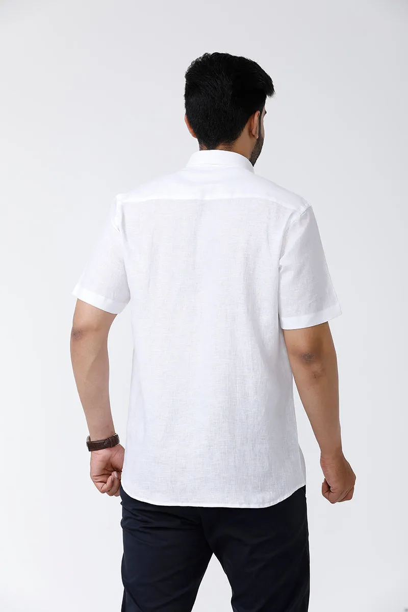 Linen Basic - Cotton Linen Formal White Shirt For Men | Uathayam