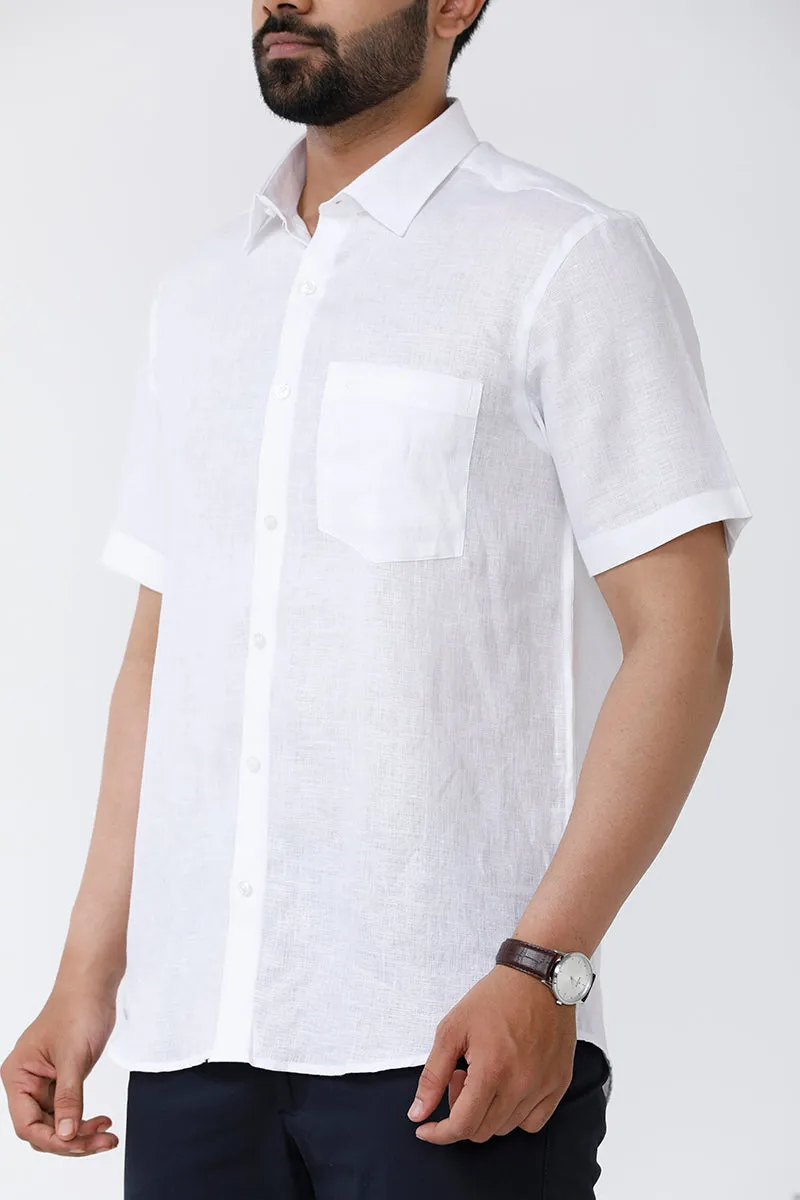 Linen Basic - Cotton Linen Formal White Shirt For Men | Uathayam