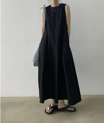 Long Loose Sleeveless  Cotton  Linen Dress