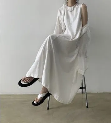 Long Loose Sleeveless  Cotton  Linen Dress