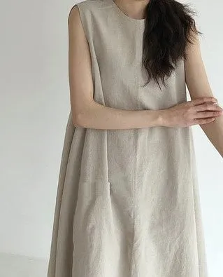 Long Loose Sleeveless  Cotton  Linen Dress