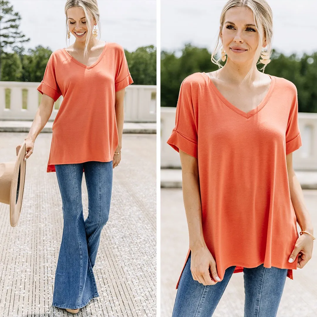 Make Your Life Easy Ash Copper Orange V-neck Top