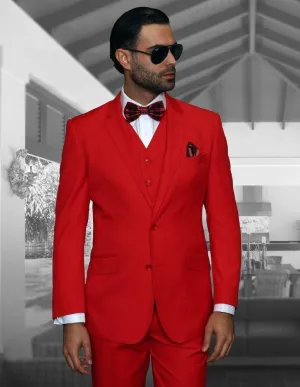 Men's 3 Piece Tailored Fit Wool Suit by Statement-Red