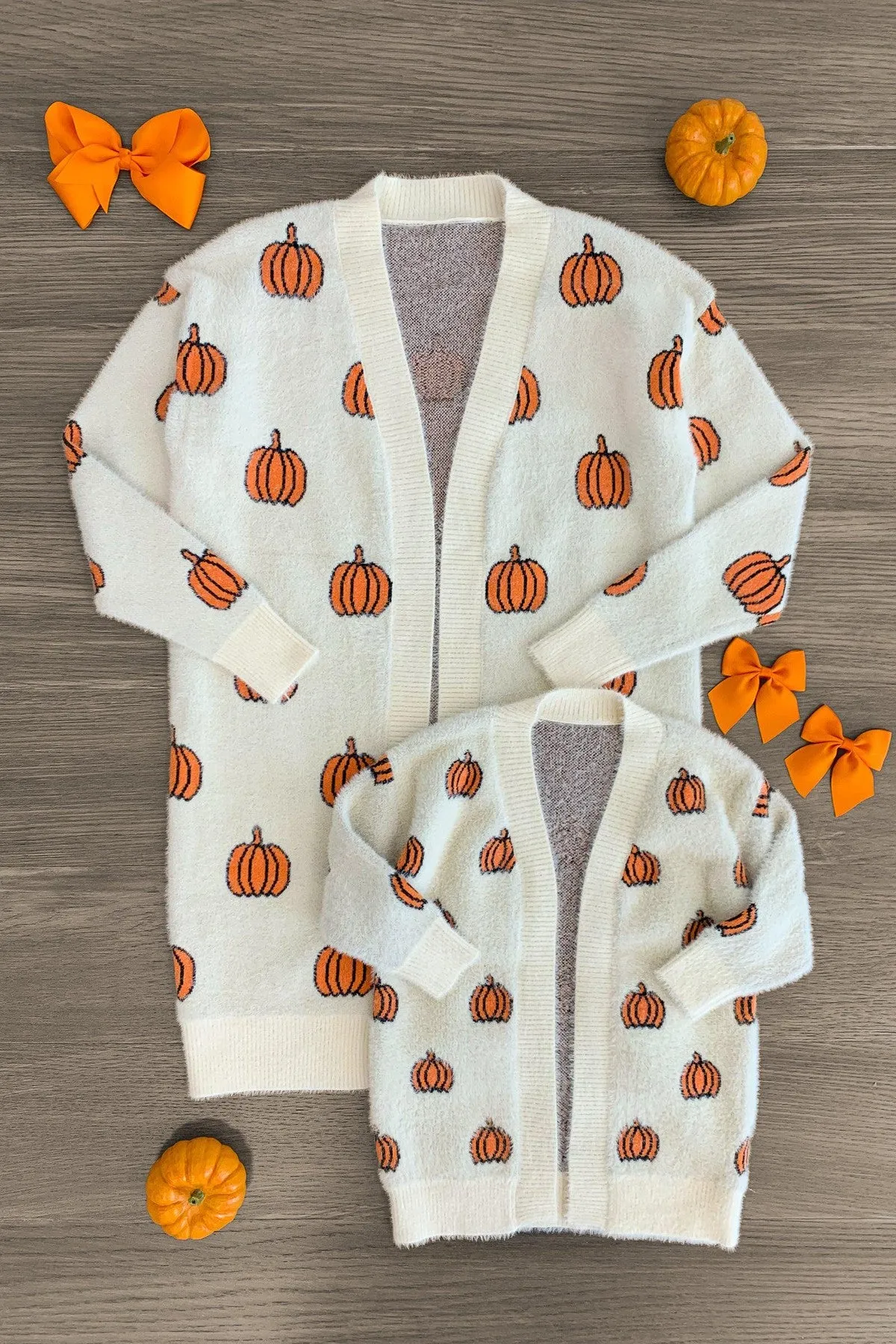 Mom & Me - Cozy Cream Pumpkin Cardigan