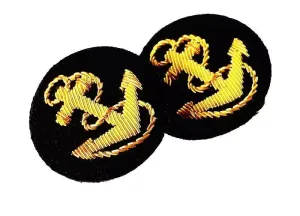 Navy Anchor Bullion Wire Badges (Pair of 2) High-Quality Embroidered Insignia