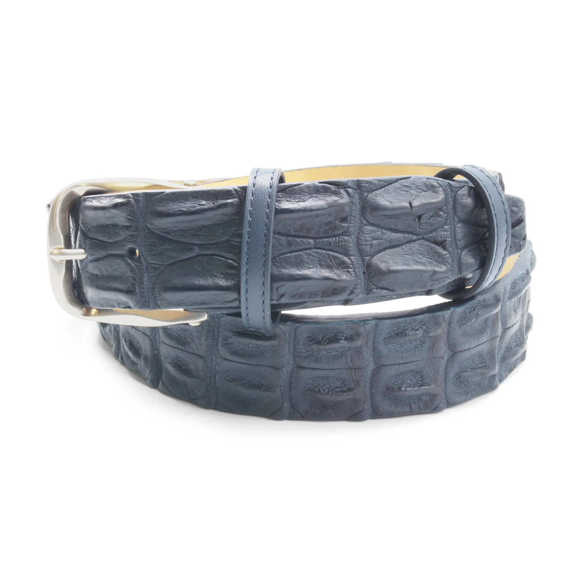 Navy Blue Porosus Crocodile Prong Belt