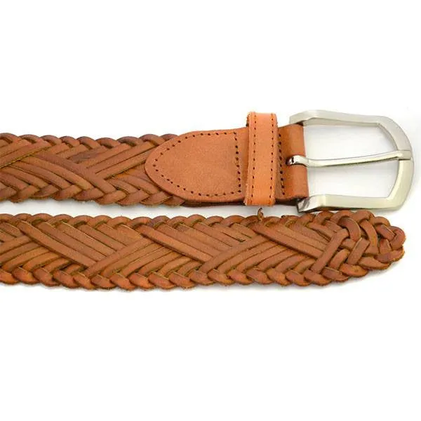 NELSON - Men's Tan Plaited Genuine Leather Belt