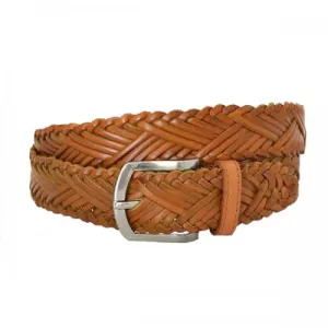 NELSON - Men's Tan Plaited Genuine Leather Belt