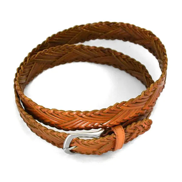 NELSON - Men's Tan Plaited Genuine Leather Belt