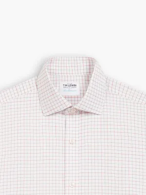 Non-Iron Navy & Red Double Check Oxford Fitted Single Cuff Classic Collar Shirt