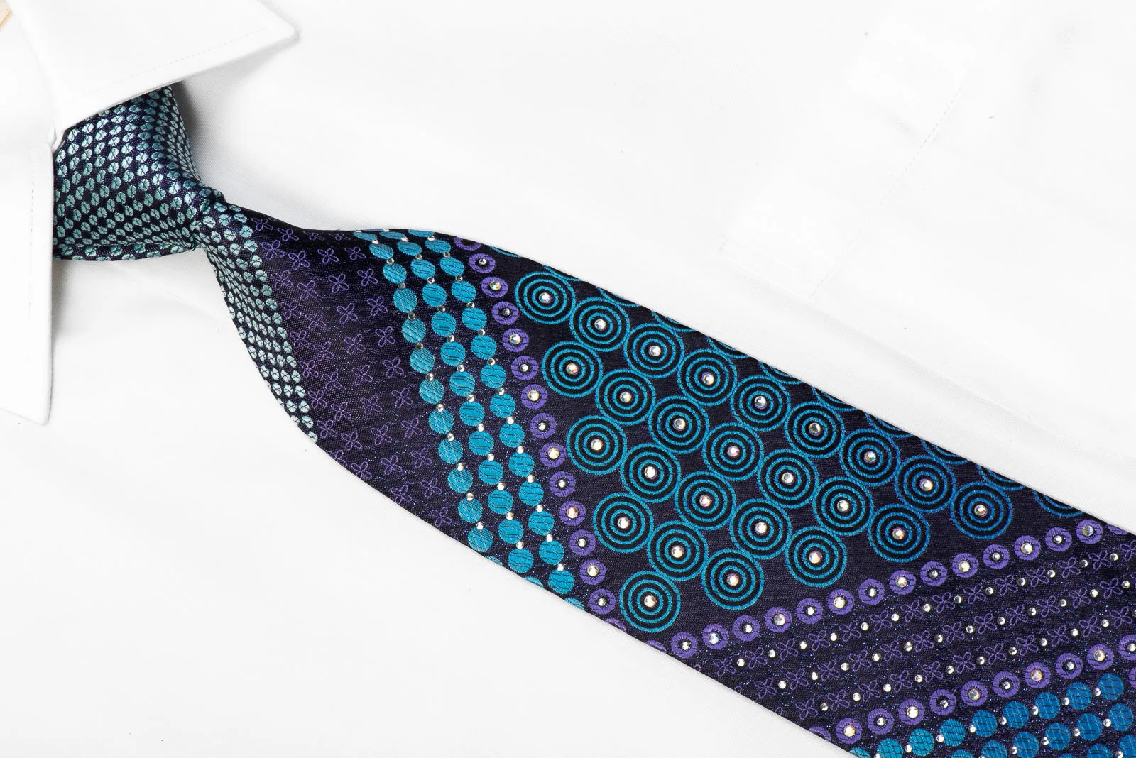 OVO Classic Rhinestone Necktie Blue Purple Geometric On Navy With Sparkles