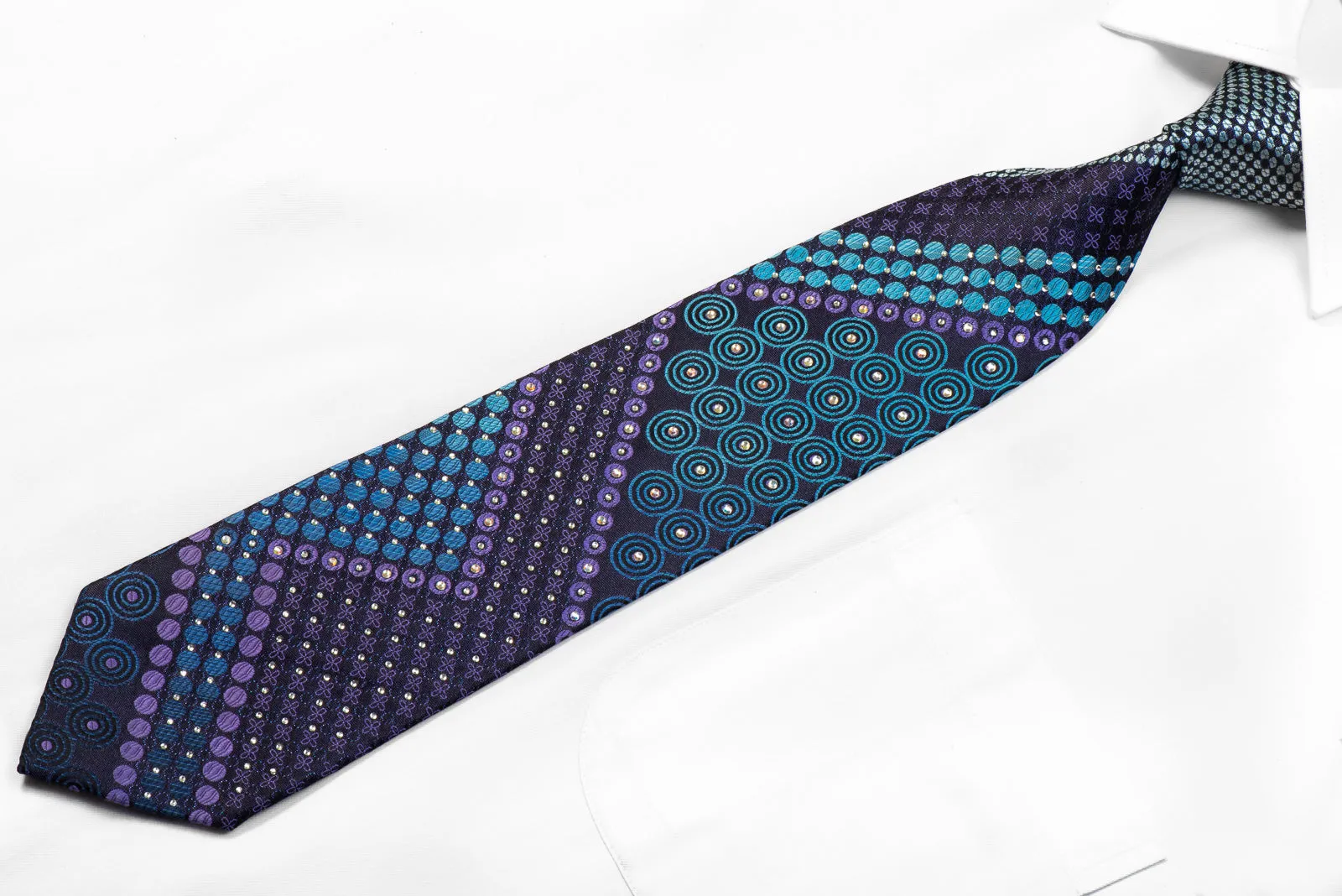 OVO Classic Rhinestone Necktie Blue Purple Geometric On Navy With Sparkles