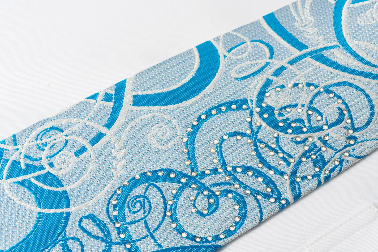 OVO Classic Silk Rhinestone Neckties Scrolls On Blue With Silver Sparkles